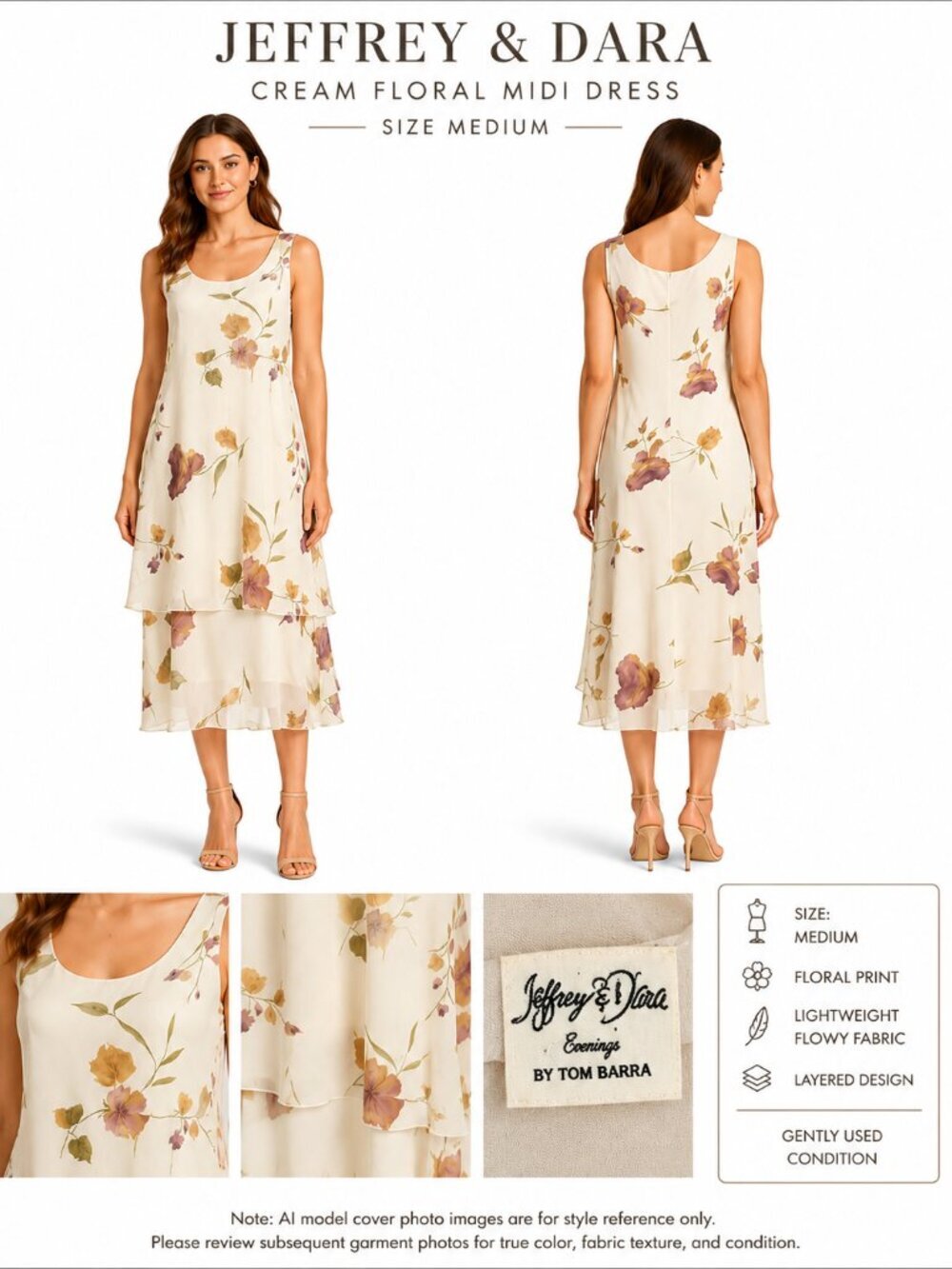 JEFFREY & DARA CREAM FLORAL MIDI DRESS M